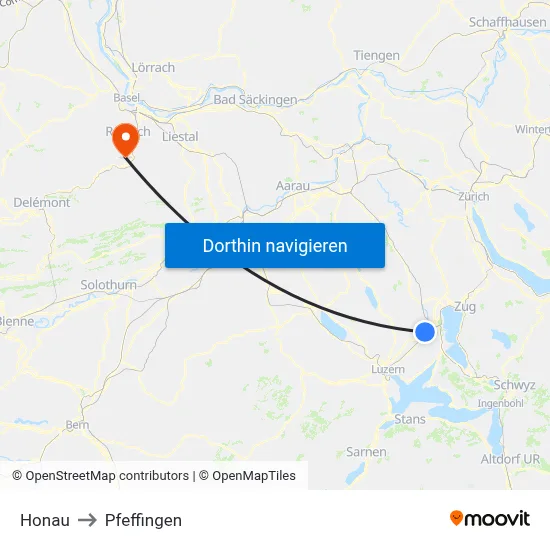 Honau to Pfeffingen map