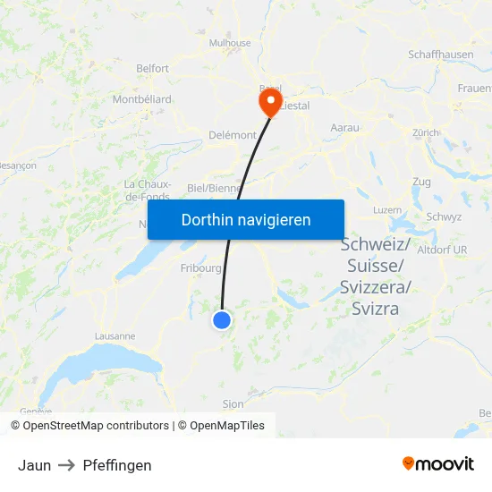 Jaun to Pfeffingen map
