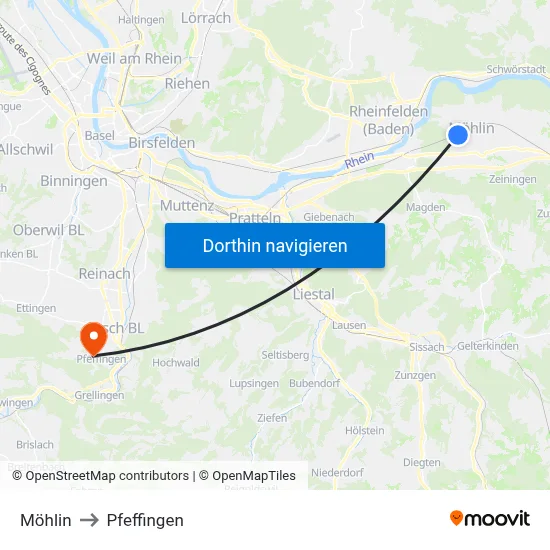Möhlin to Pfeffingen map