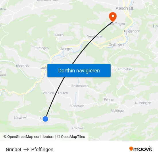 Grindel to Pfeffingen map