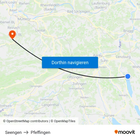 Seengen to Pfeffingen map