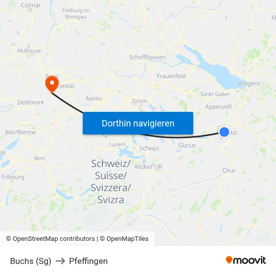 Buchs (Sg) to Pfeffingen map