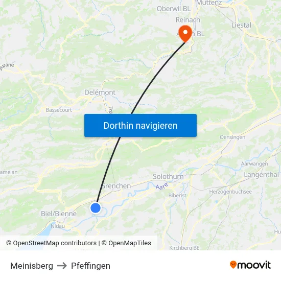 Meinisberg to Pfeffingen map
