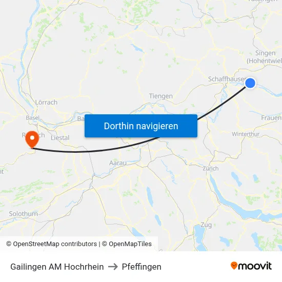 Gailingen AM Hochrhein to Pfeffingen map