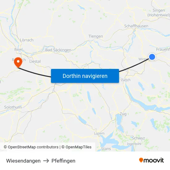 Wiesendangen to Pfeffingen map