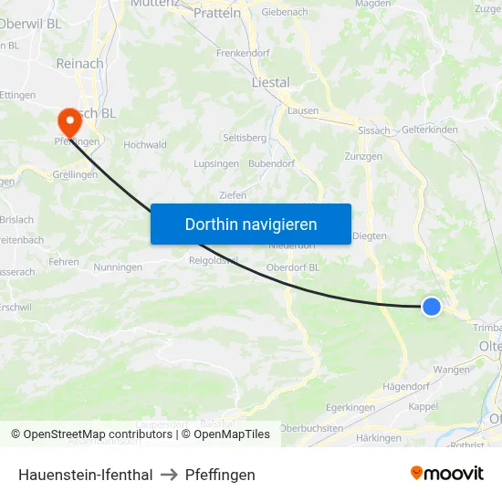 Hauenstein-Ifenthal to Pfeffingen map