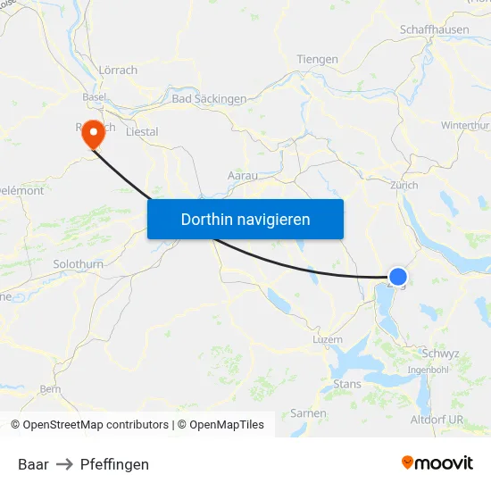 Baar to Pfeffingen map