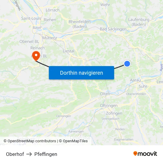 Oberhof to Pfeffingen map