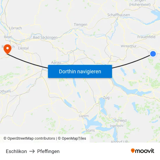 Eschlikon to Pfeffingen map