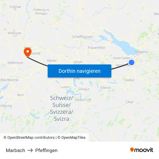 Marbach to Pfeffingen map