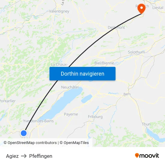 Agiez to Pfeffingen map