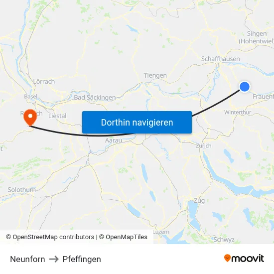 Neunforn to Pfeffingen map