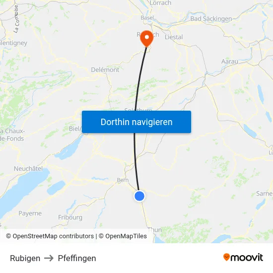 Rubigen to Pfeffingen map
