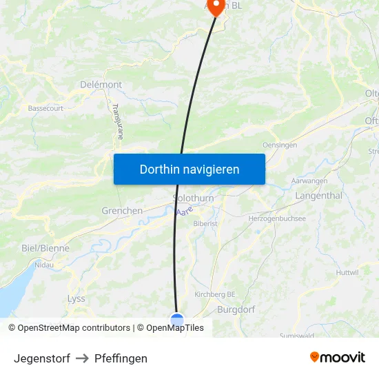 Jegenstorf to Pfeffingen map