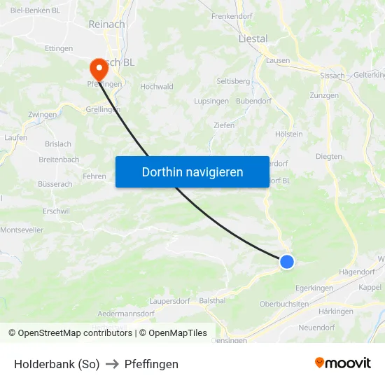 Holderbank (So) to Pfeffingen map