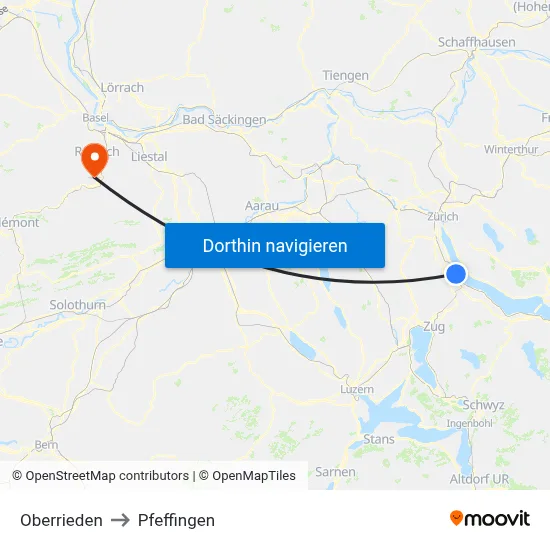 Oberrieden to Pfeffingen map