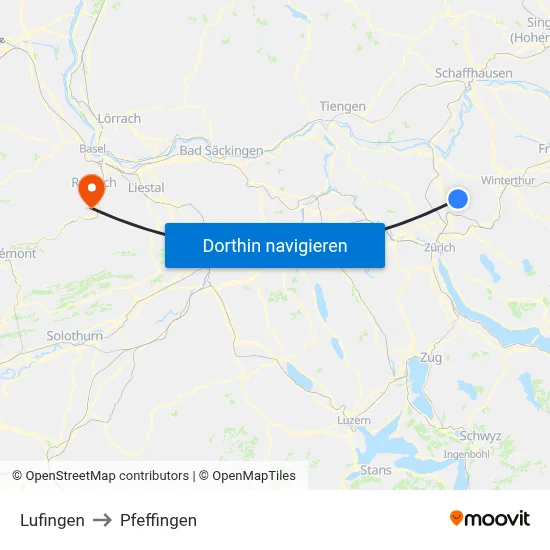 Lufingen to Pfeffingen map