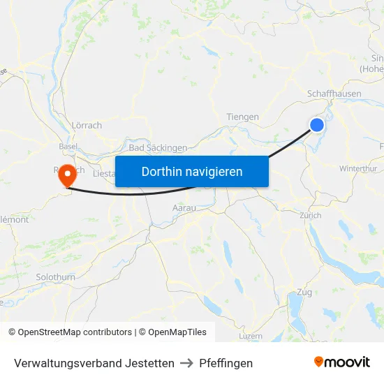 Verwaltungsverband Jestetten to Pfeffingen map