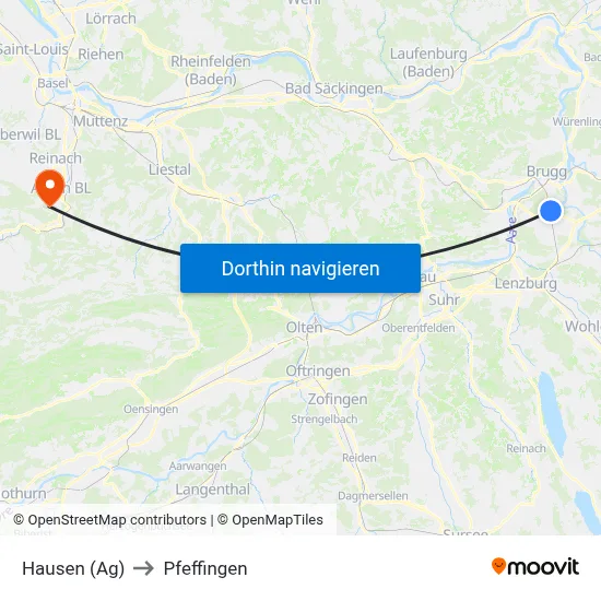 Hausen (Ag) to Pfeffingen map
