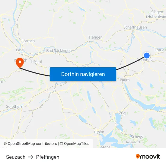 Seuzach to Pfeffingen map