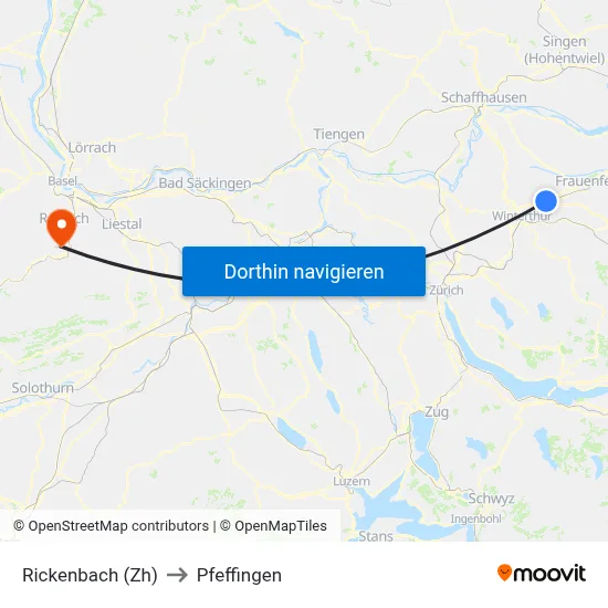 Rickenbach (Zh) to Pfeffingen map