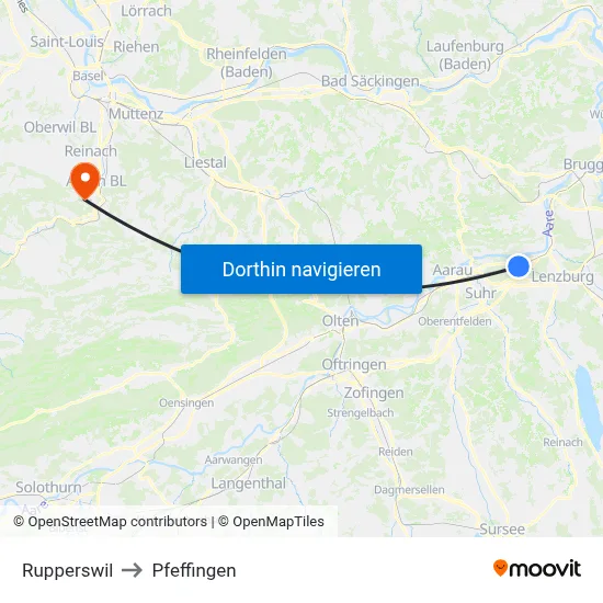Rupperswil to Pfeffingen map