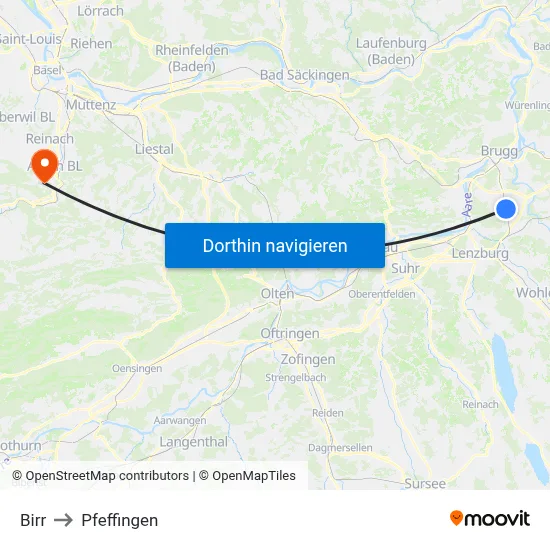 Birr to Pfeffingen map