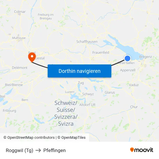 Roggwil (Tg) to Pfeffingen map