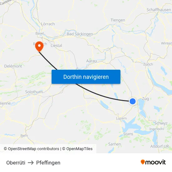 Oberrüti to Pfeffingen map