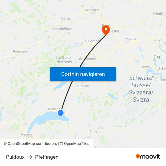 Puidoux to Pfeffingen map
