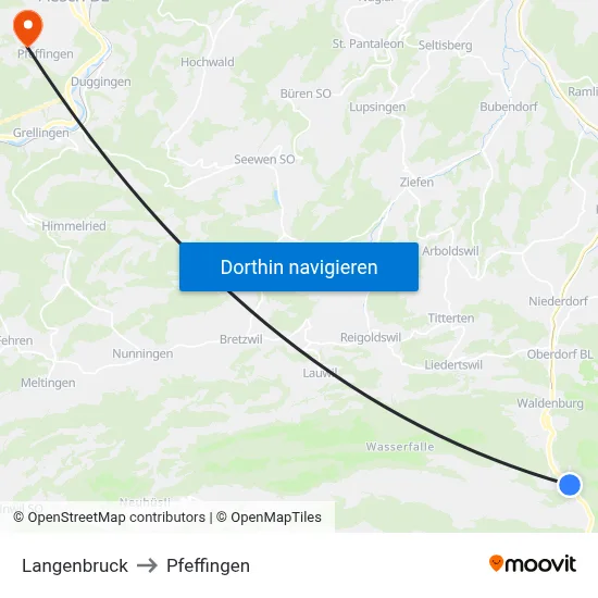 Langenbruck to Pfeffingen map