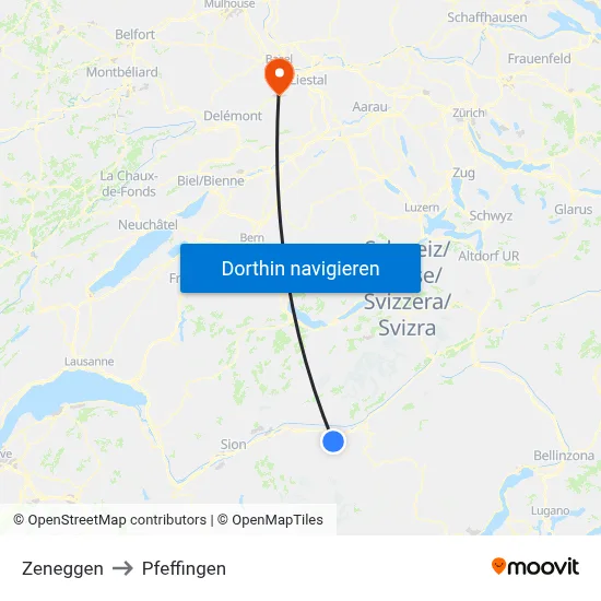 Zeneggen to Pfeffingen map