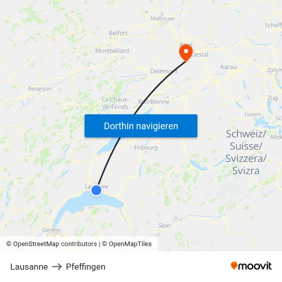 Lausanne to Pfeffingen map