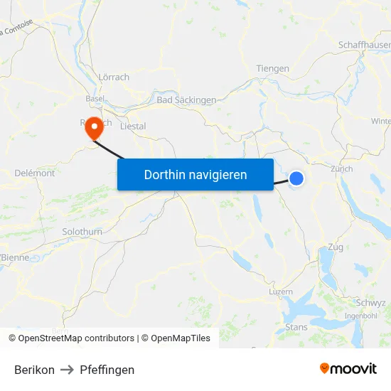 Berikon to Pfeffingen map