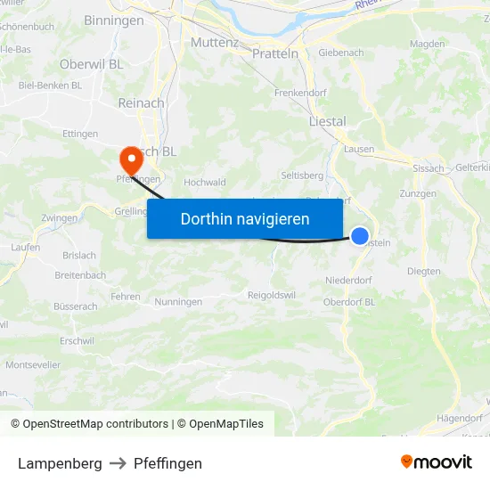 Lampenberg to Pfeffingen map