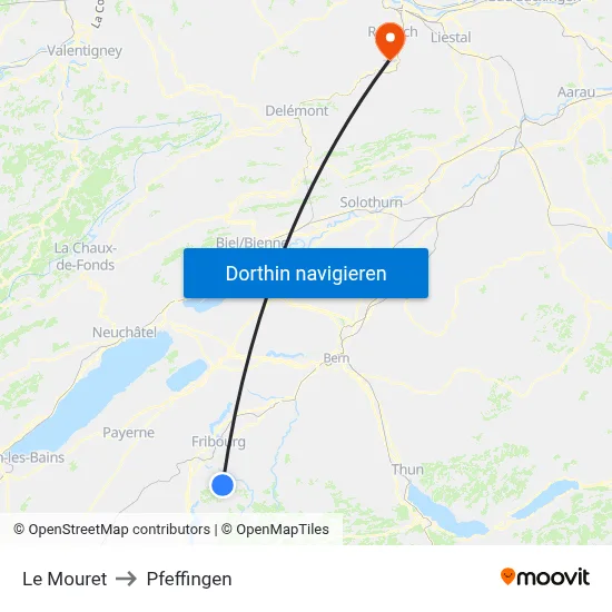 Le Mouret to Pfeffingen map