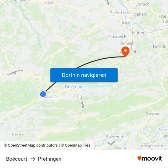 Boécourt to Pfeffingen map