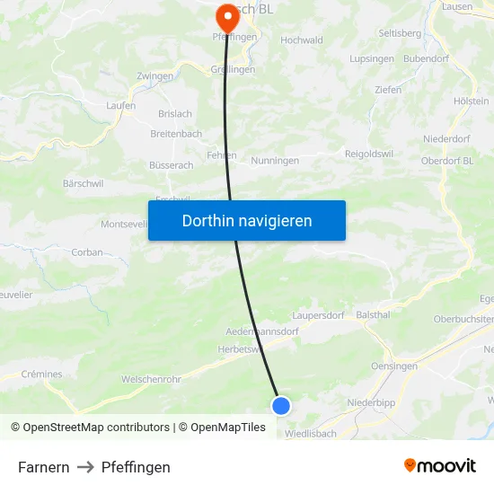Farnern to Pfeffingen map