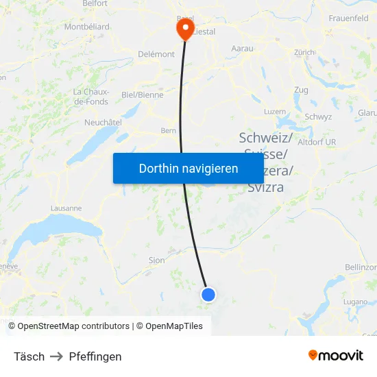 Täsch to Pfeffingen map