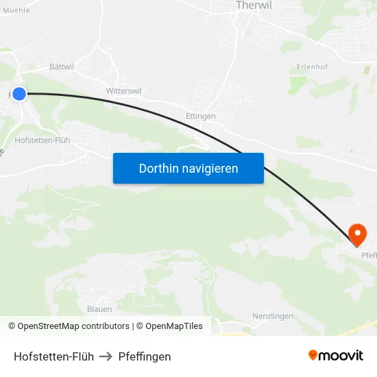Hofstetten-Flüh to Pfeffingen map