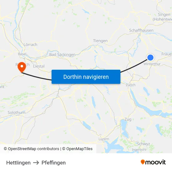 Hettlingen to Pfeffingen map