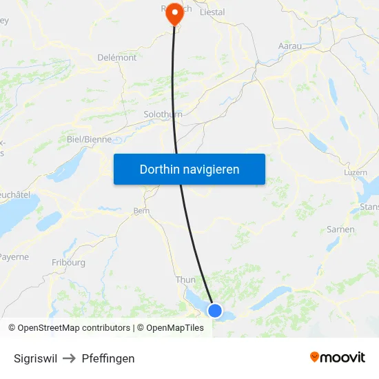 Sigriswil to Pfeffingen map