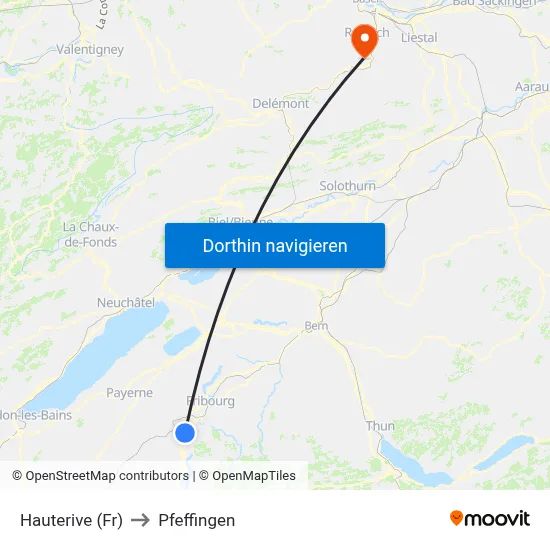 Hauterive (Fr) to Pfeffingen map