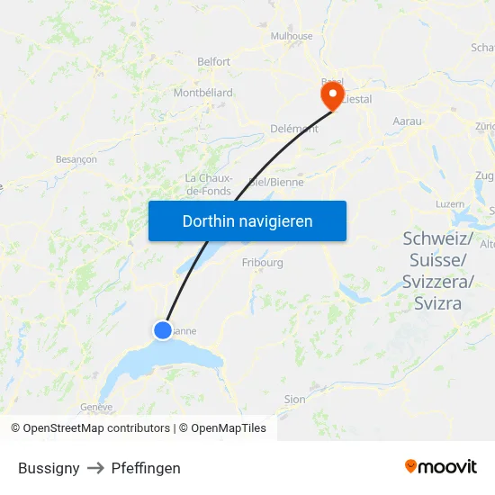 Bussigny to Pfeffingen map