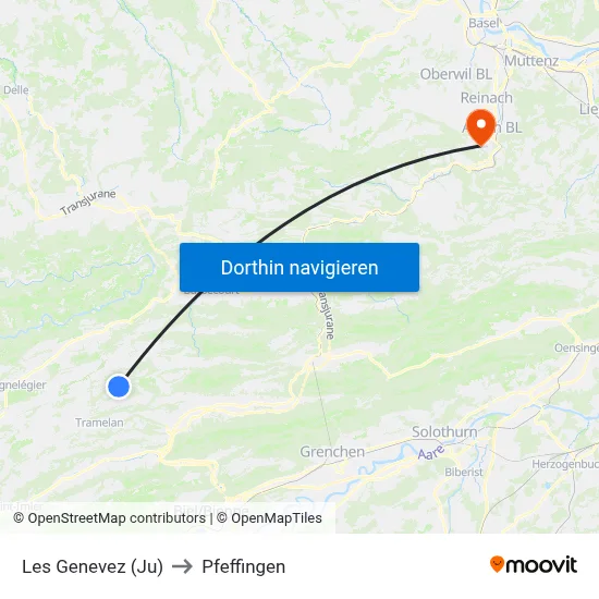 Les Genevez (Ju) to Pfeffingen map