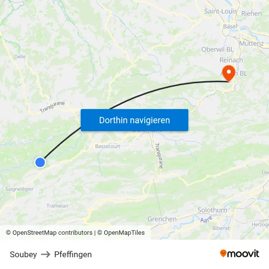 Soubey to Pfeffingen map