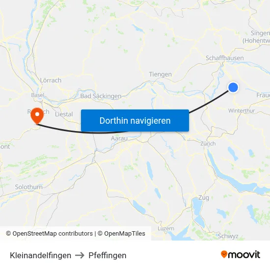Kleinandelfingen to Pfeffingen map