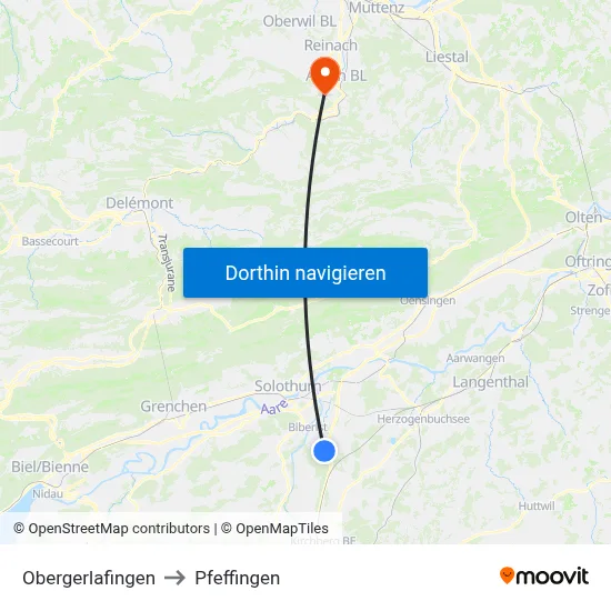 Obergerlafingen to Pfeffingen map