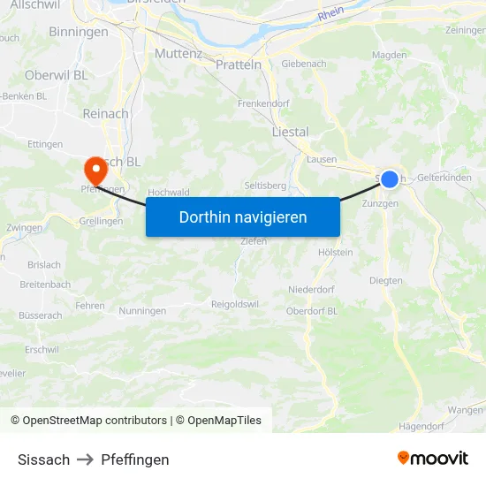 Sissach to Pfeffingen map