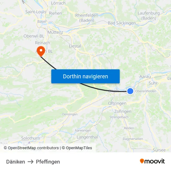 Däniken to Pfeffingen map
